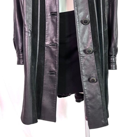 BOD & CHRISTENSEN BLACK LAMBSKIN TRENCH COAT MID LENGTH  VINTAGE LEATHER COAT - Picture 9 of 14